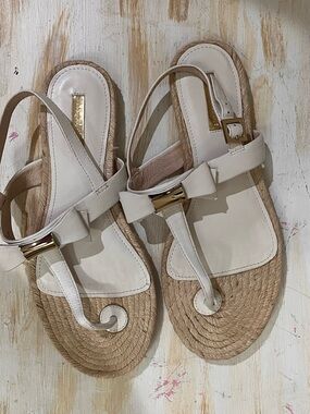 Louise et Cie Cream Bow Rope-Trim Slingback Sandals